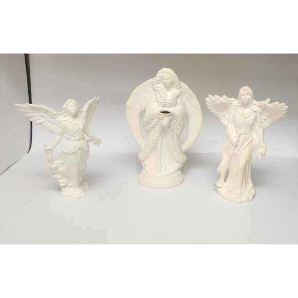 Bisque Ceramic Figurines Angels with Horn Ready To Paint Christmas, Holiday Deco - Picture 1 of 16